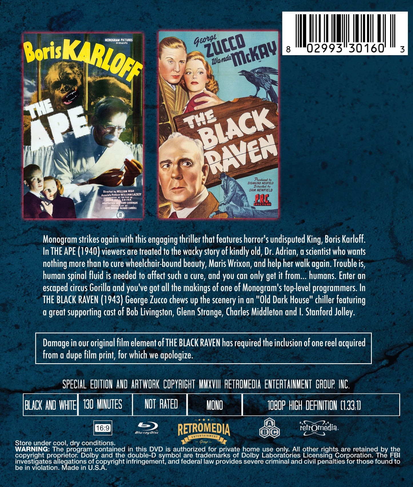 The Ape & The Black Raven (Double Feature)